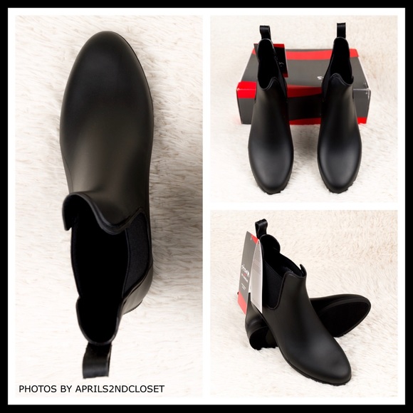 BLACK WATERPROOF ANKLE BOOTIES SHORT RAIN BOOTS - Picture 9 of 16